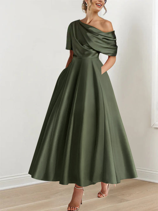 A-Line/Princess One-shoulder Half Sleeve Ankle-Length Mother of the Br