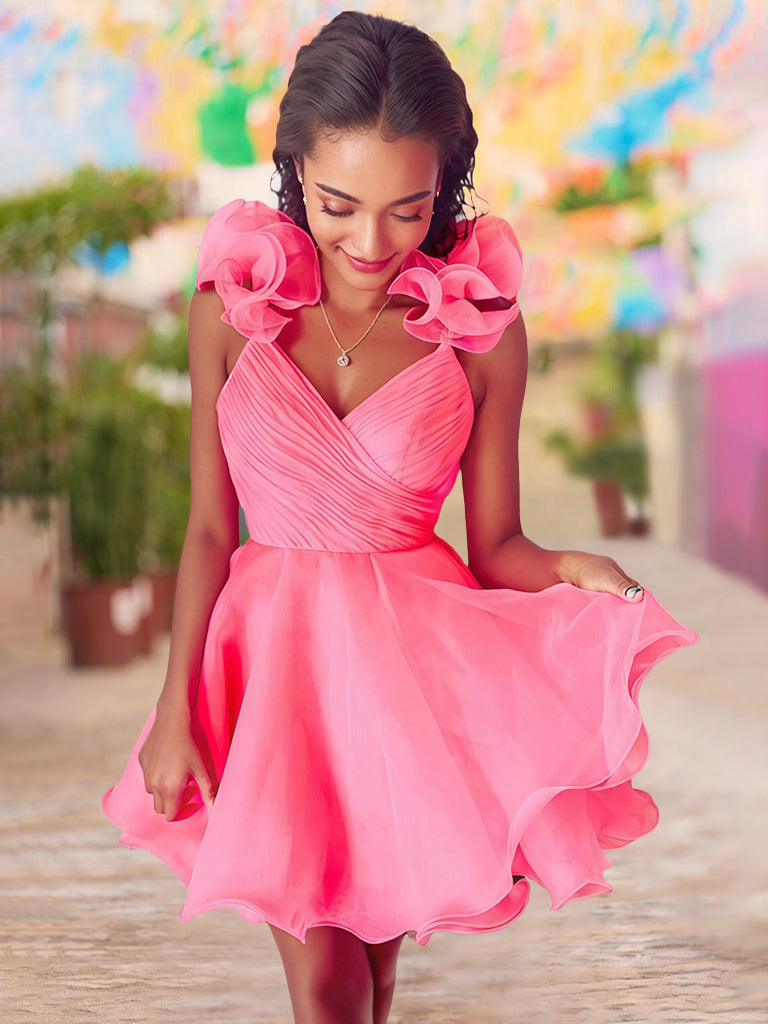 open lace back dress A-Line/Princess V-neck Sleeveless Short/Mini Party Dance Cocktail Home