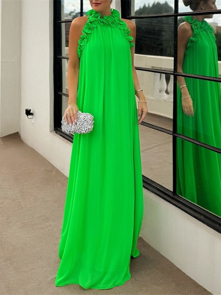 A-Line/Princess High Neck Sleeveless Floor-Length Pure Colour Evening  Dresses