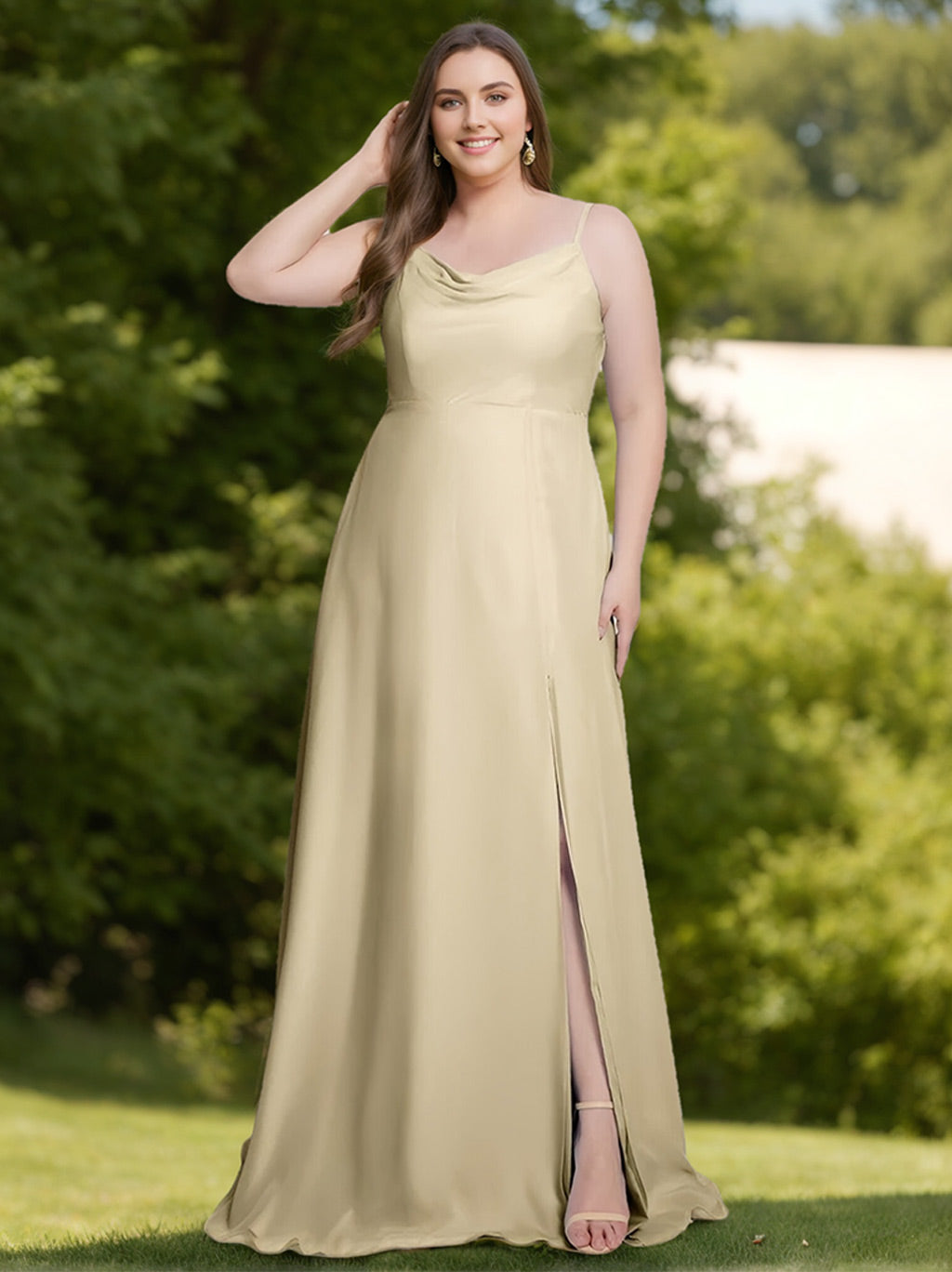 A-Line/Princess Spaghetti Straps Sleeveless Floor-Length Unique Plus S -  Mondressy UK