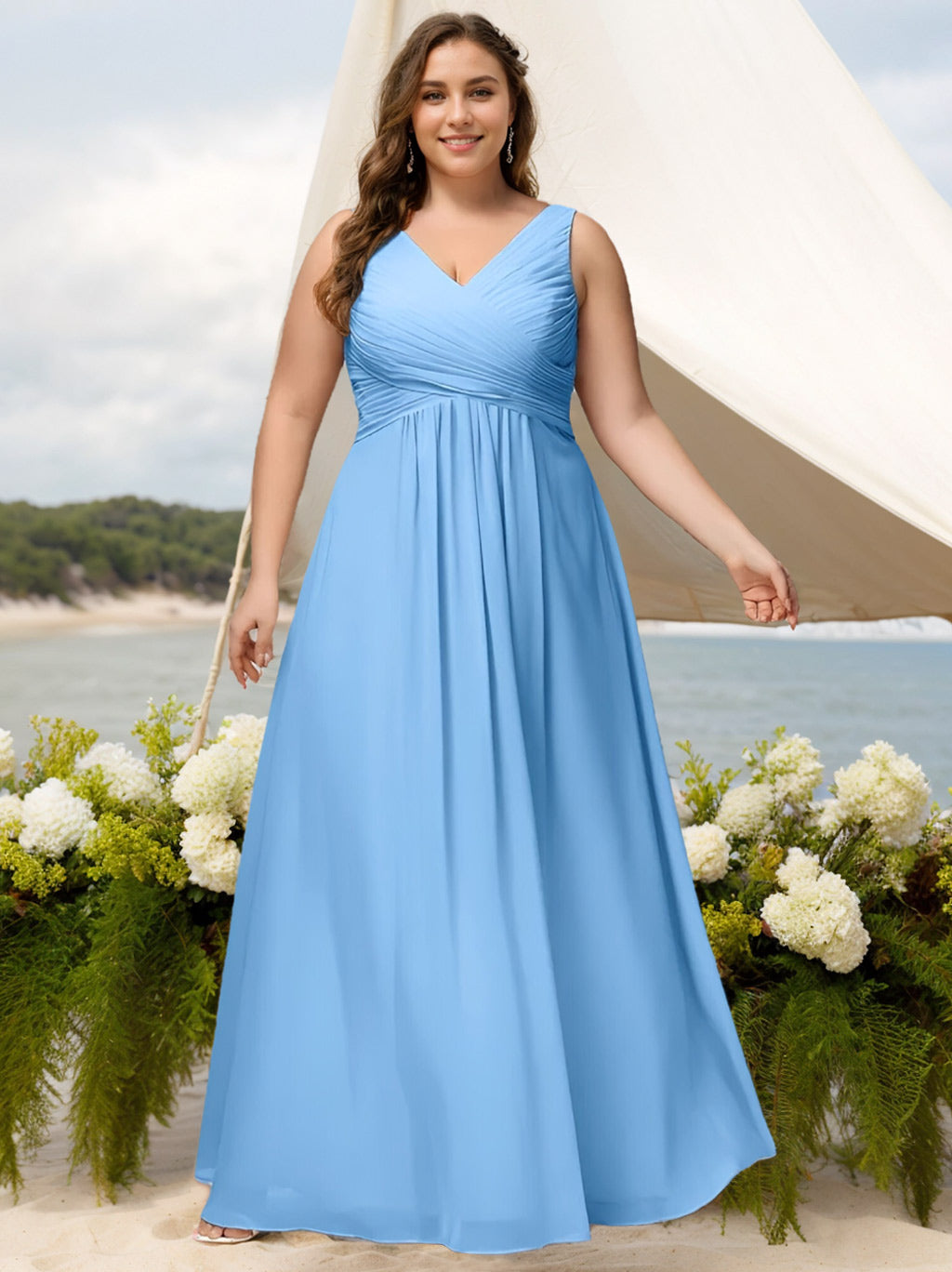 A-Line/Princess Strapless Neck Sleeveless Floor-Length Chiffon Plus Size Bridesmaid Dress main image 1