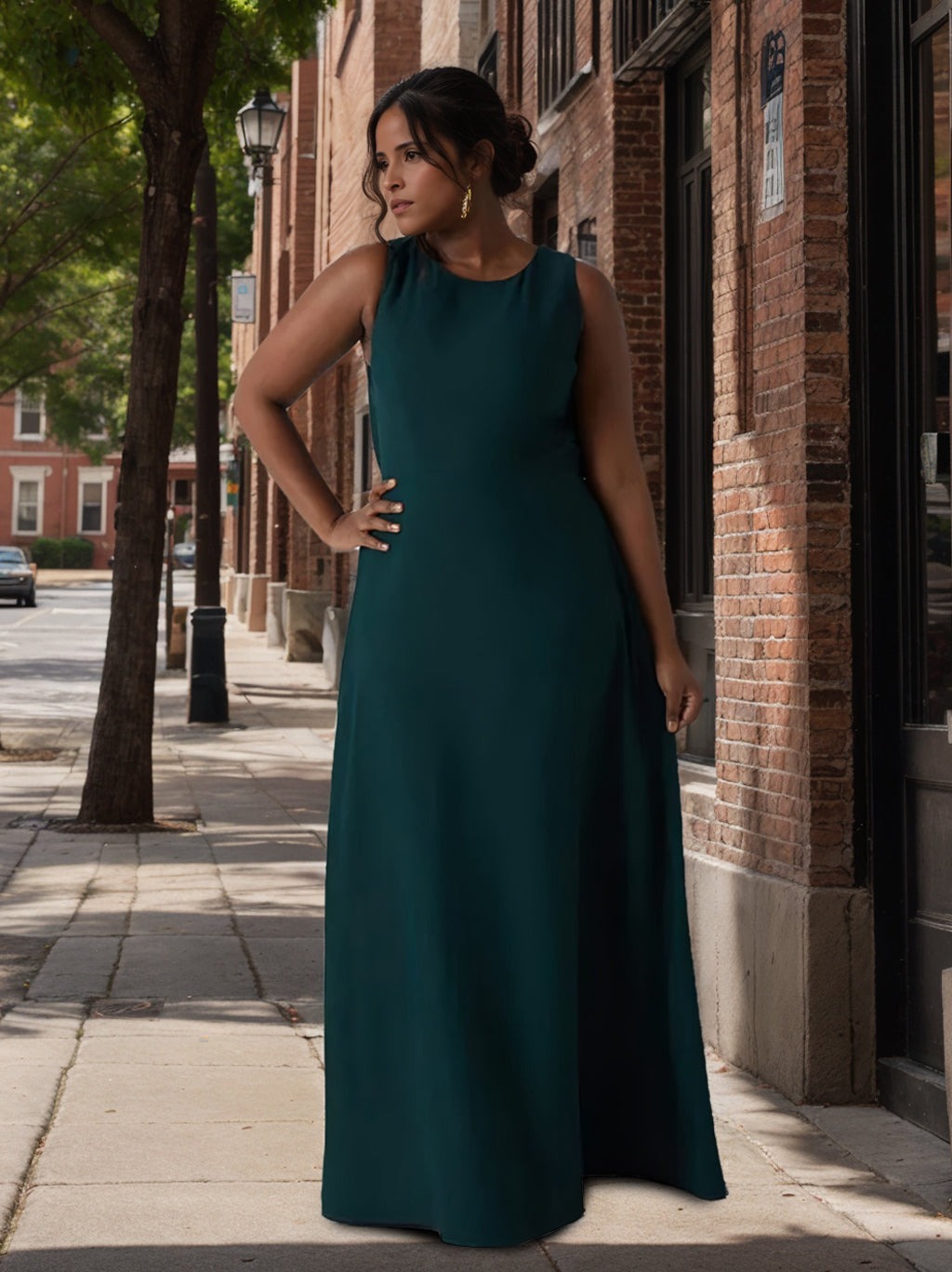 sachin and babi light blue dress A-Line Bridesmaid Dress Scoop Neck Short Sleeve Elegant Floor Length  Chiffon / Spandex with Ruffles / Draping / Split Front 2022 2026
