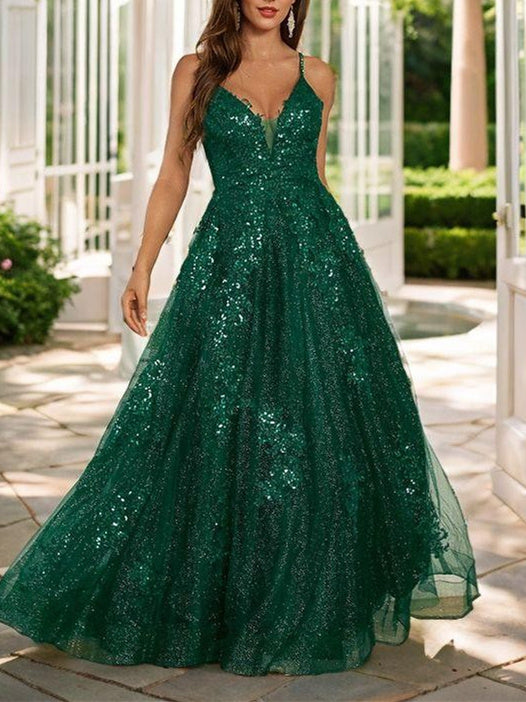 A-Line/Princess Spaghetti Straps Floor-length Long Prom Dresses - Mondressy UK A-Line/Princess Spaghetti Straps Floor-length Long Prom Dresses - Mondressy UK