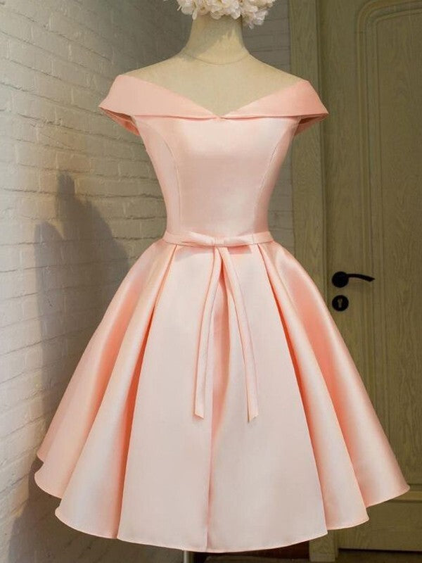 sachin and babi light blue dress A-Line Off-the-Shoulder Sleeveless Satin Homecoming Dresses with Sash/