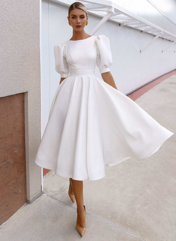 A-Line/Princess Scoop Knee-Length Wedding Dress - Mondressy UK A-Line/Princess Scoop Knee-Length Wedding Dress - Mondressy UK