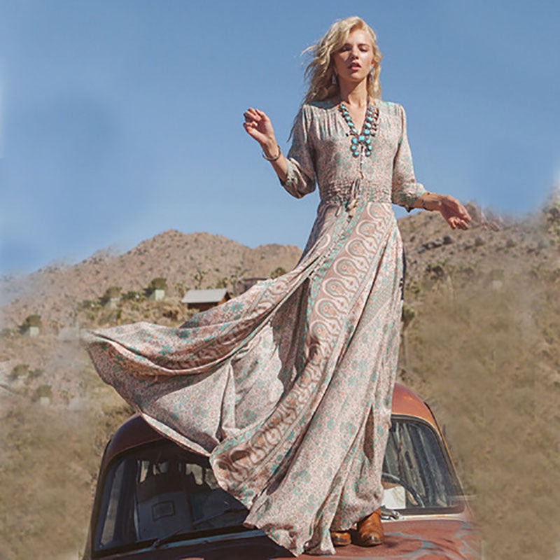 A-Line/Princess Bohemian Maxi Dress with Flower Wedding Guest Dress - Mondressy UK A-Line/Princess Bohemian Maxi Dress with Flower Wedding Guest Dress - Mondressy UK