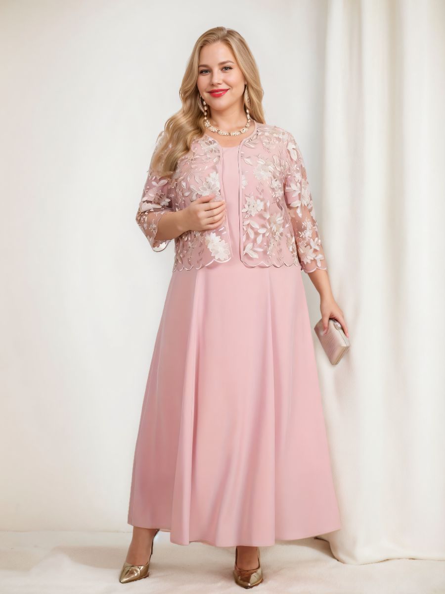 A-Line/Princess Halter 3/4 Length Sleeves Floor-Length Plus Size Mother of the Bride Dresses with Ruffles
