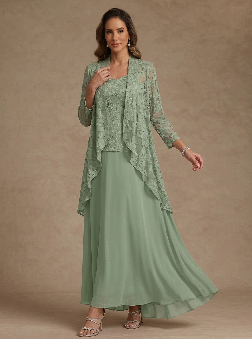 3 Pieces Suit A-Line/Princess V-Neck Chiffon Mother of the Bride Dress