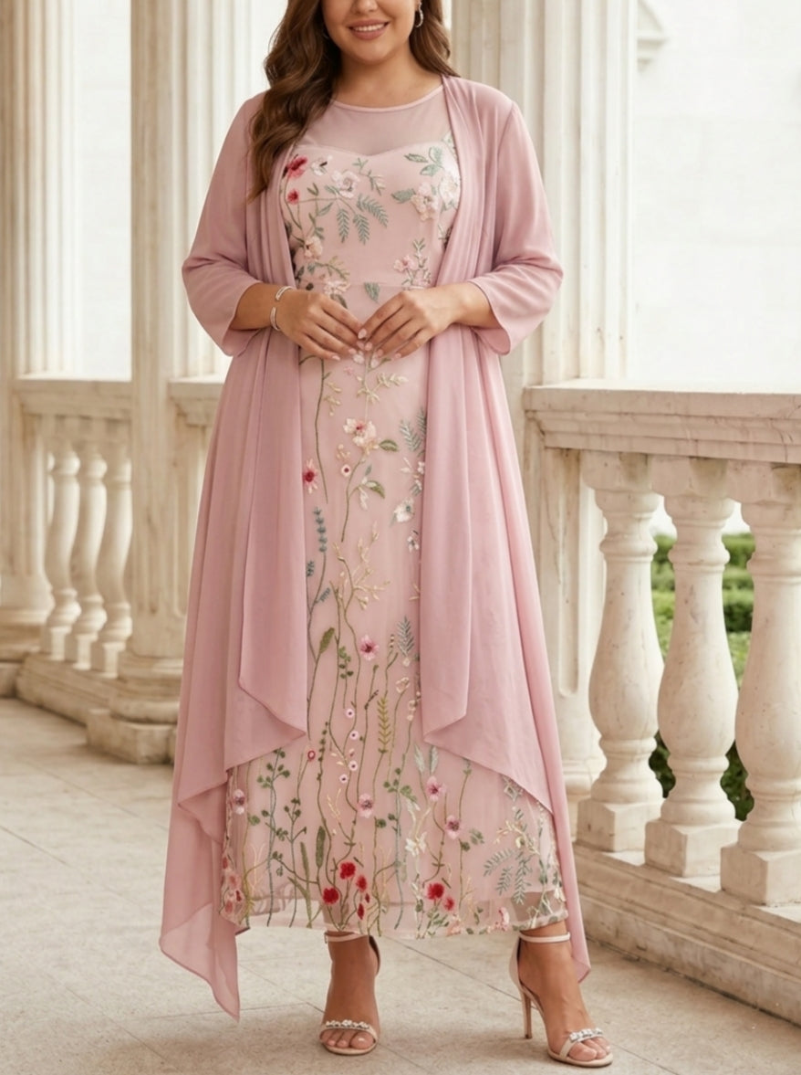 2 Pieces A-Line/Princess Scoop Chiffon Plus Size Mother of the Bride D
