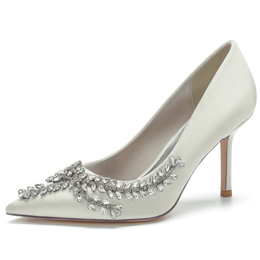 Women's Wedding Shoes Pointed Toe Stiletto Heel Classical Bridal Shoes with Rhinestones main image 0