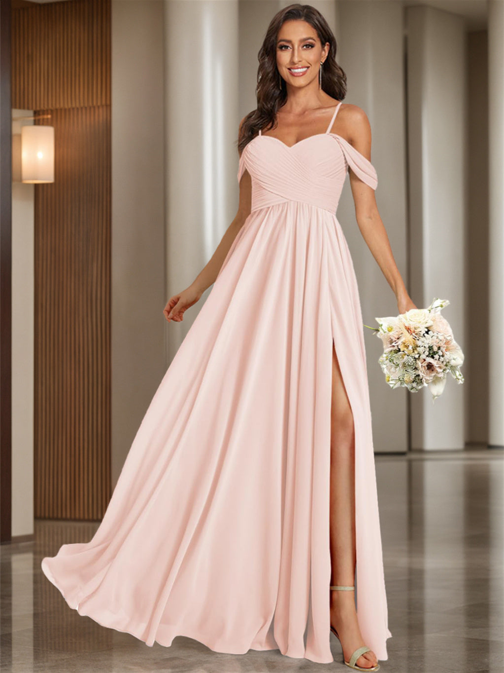 A Line /Princess Off Shoulder Sweetheart Sleeveless Floor Length Bride - Mondressy UK A Line /Princess Off Shoulder Sweetheart Sleeveless Floor Length Bride - Mondressy UK