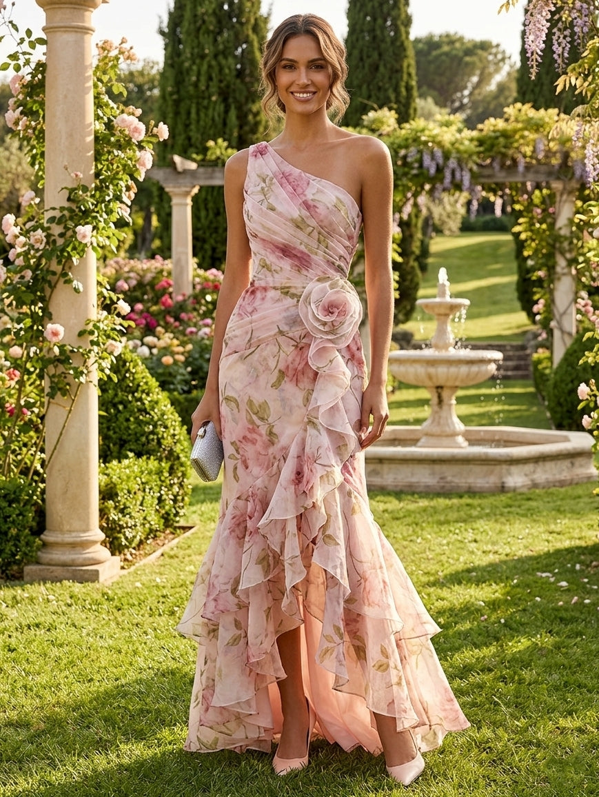 Trumpet/Mermaid One-Shoulder Chiffon Evening Dresses with 3D Flower Sl