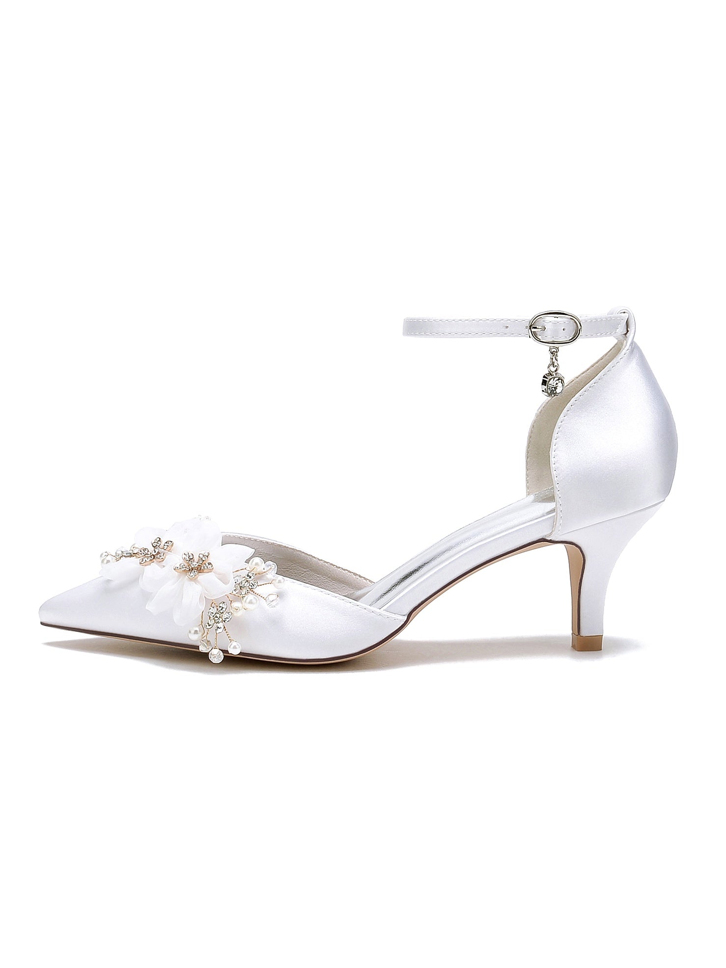 Women's Wedding Rhinestone Mid Heel Pointed Toe Bridesmaid Shoes