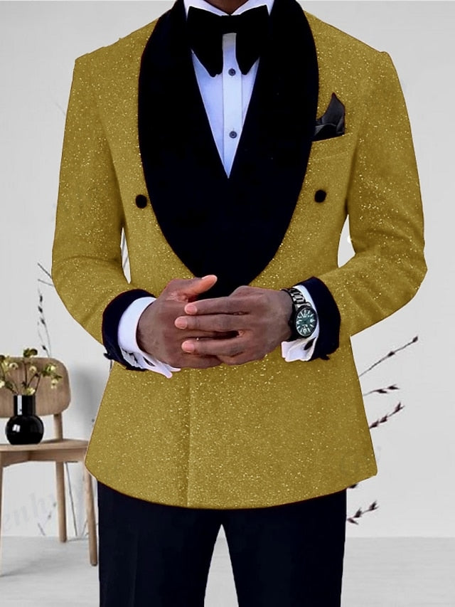 Men's Tailored Fit Gold Single Breasted One-Button Sequins Party Jacket