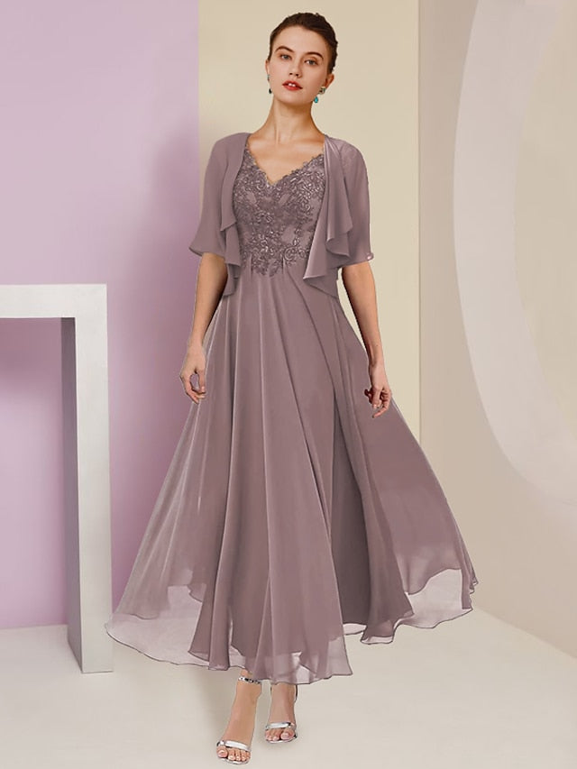 A-Line/Princess V-Neck Ankle-Length Mother of the Bride Dresses