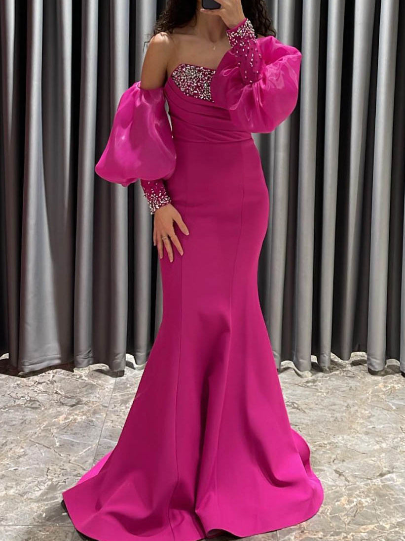 Off-the-shoulder Ruffle Long Sheath/Column Dress Gold main image 1