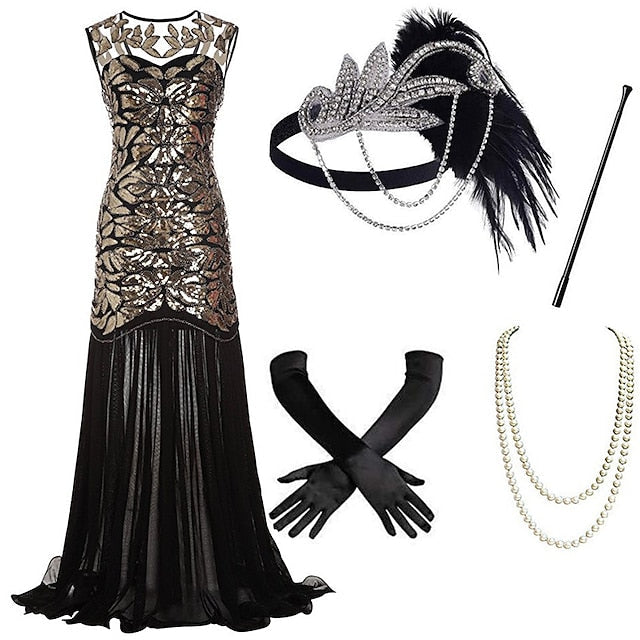 1920s The Great Gatsby Outfit Sheath/Column V-Neck Sequins Vintage Dresses
