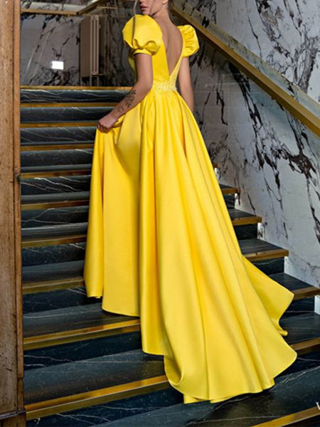 A-Line/Princess V-Neck Floor-length Prom Dresses