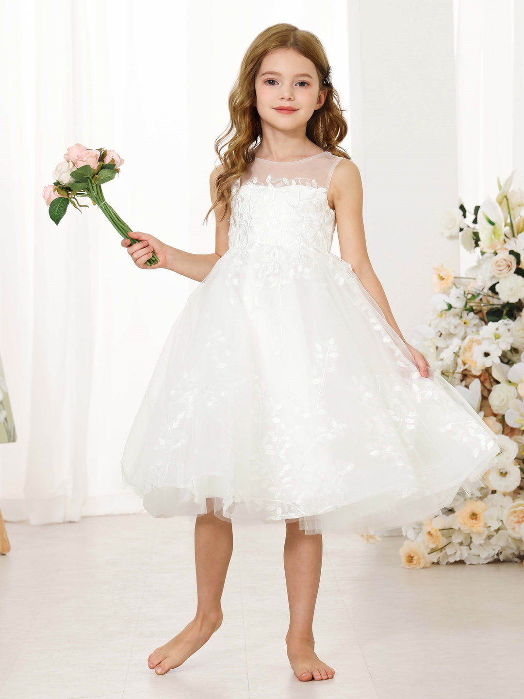 A-Line/Princess Lace Sleeveless Scoop Neck Flower Girl Dresses