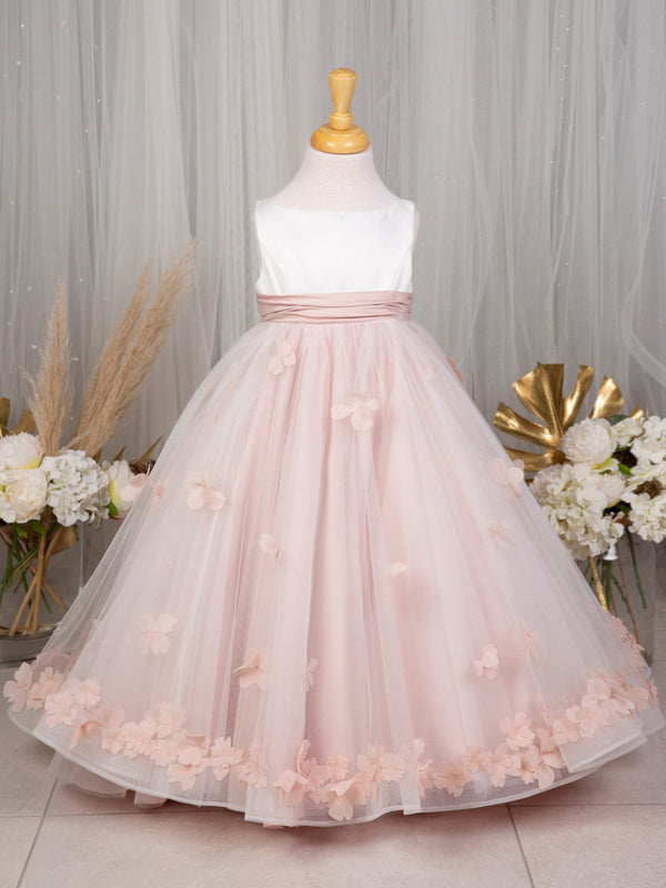 A-Line/Princess Satin Tulle Scoop Sleeveless Floor-Length  Flower Girl Dresses