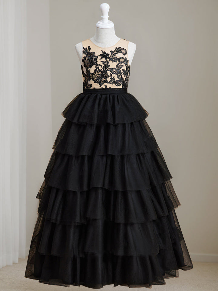 Ball-Gown Scoop Neck Sleeveless Floor-Length Flower Girl Dress with Lace