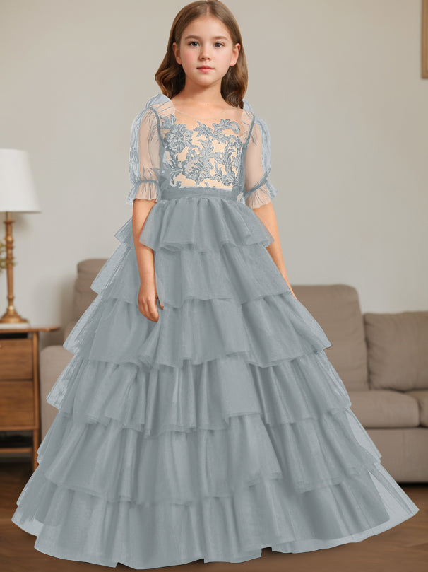 Ball-Gown Scoop Neck Sleeveless Floor-Length Flower Girl Dress with Lace