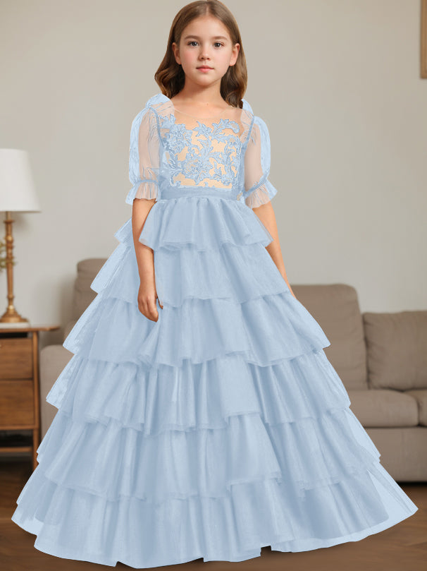 Ball-Gown Scoop Neck Sleeveless Floor-Length Flower Girl Dress with Lace