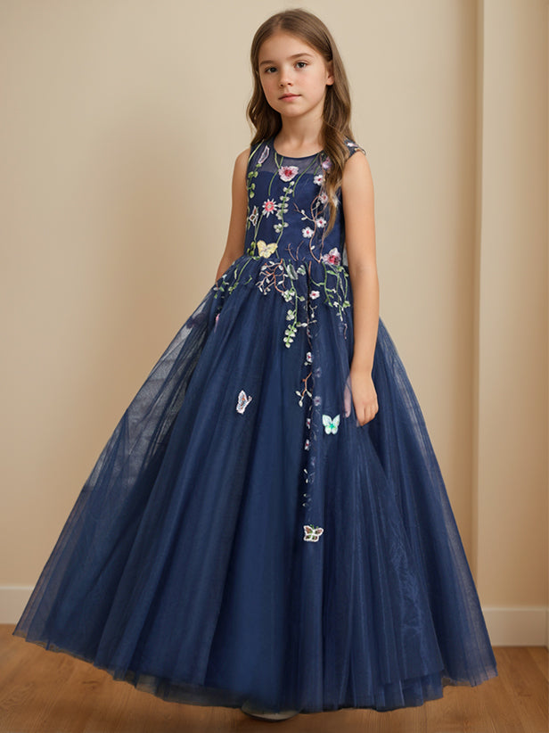 A-Line/Princess Scoop Neck Sleeveless Floor-Length Flower Girl Dress with Embroidery