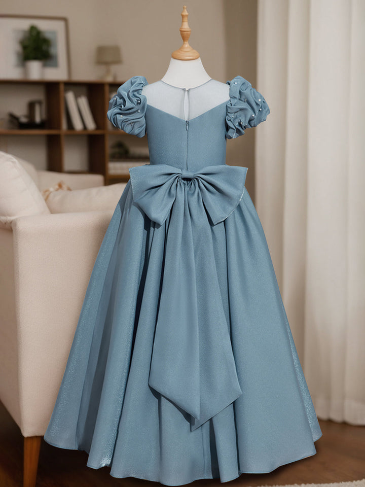 A-Line/Princess Scoop Neck Short Sleeves Floor-Length Flower Girl Dress with Ruffles