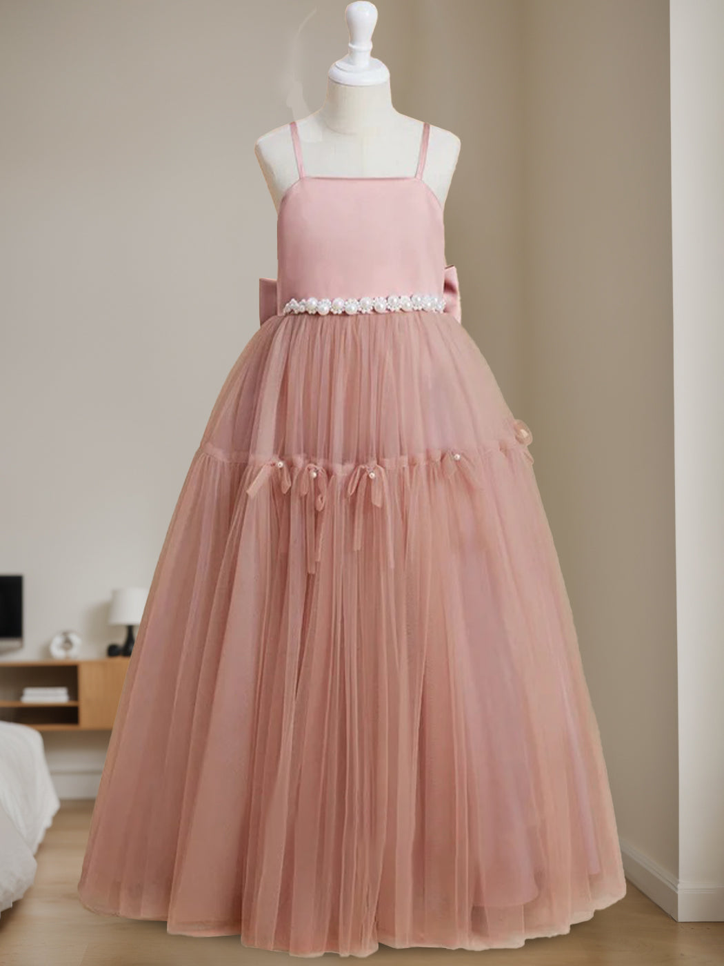 A-Line/Princess Square Neck Sleeveless Floor-Length Flower Girl Dress with Beading