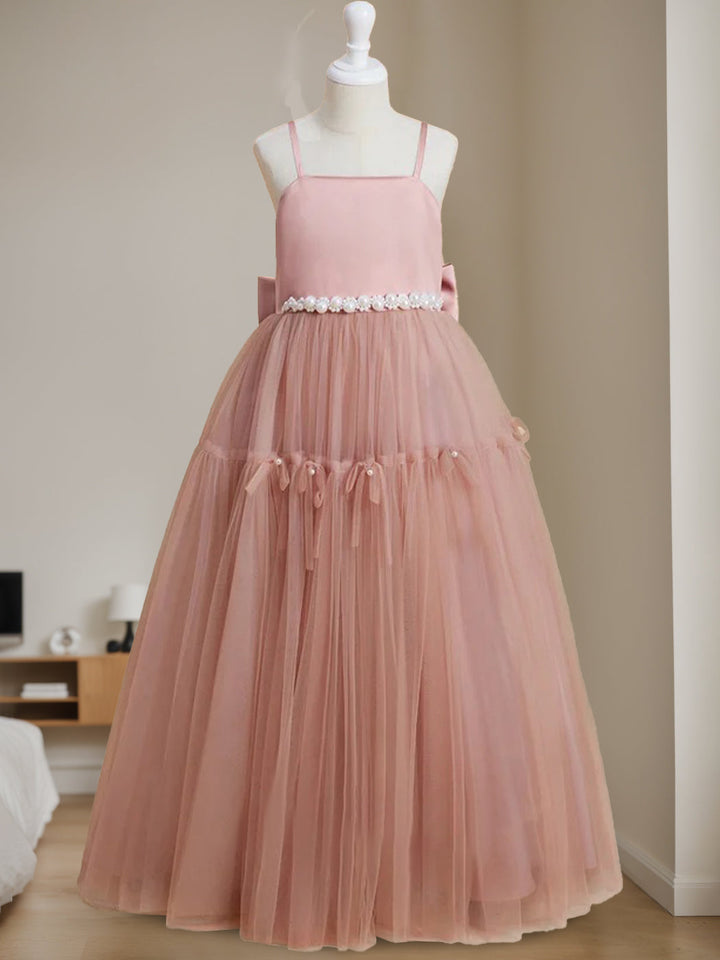 A-Line/Princess Square Neck Sleeveless Floor-Length Flower Girl Dress with Beading