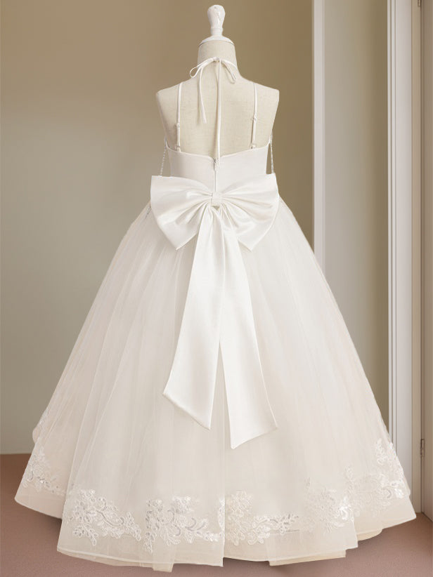 A-Line/Princess Halter Sleeveless Floor-Length Flower Girl Dress with Rhinestone