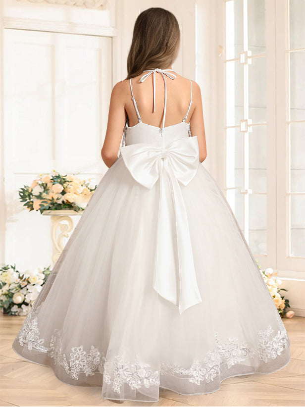 A-Line/Princess Halter Sleeveless Floor-Length Flower Girl Dress with Rhinestone