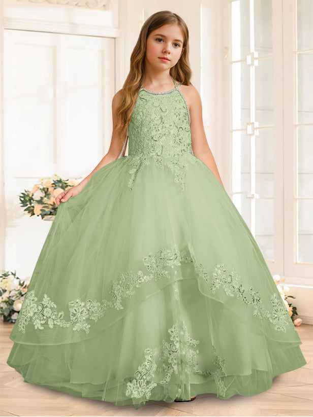 A-Line/Princess Halter Sleeveless Floor-Length Flower Girl Dress with Rhinestone