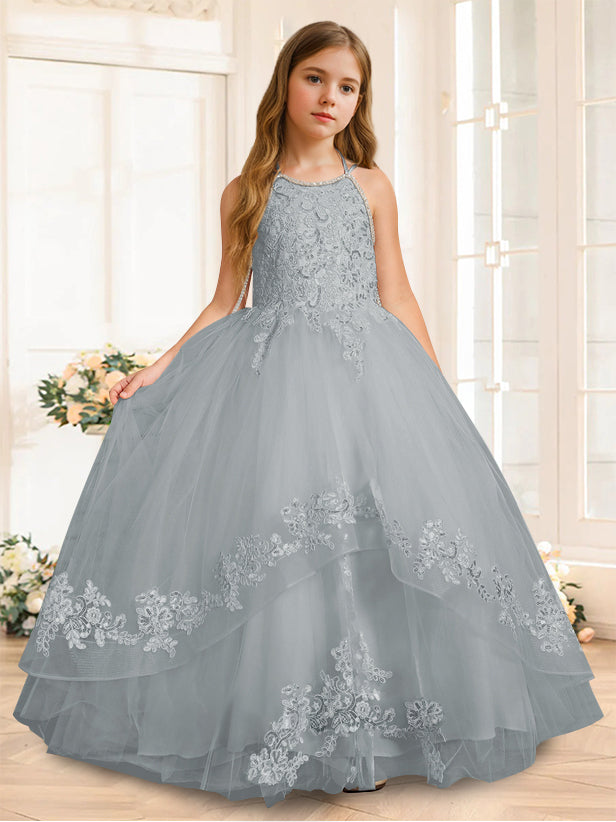 A-Line/Princess Halter Sleeveless Floor-Length Flower Girl Dress with Rhinestone