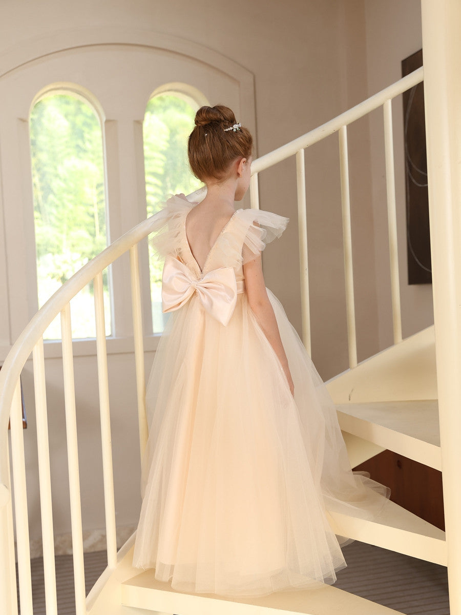 Ball-Gown Satin Tulle Scoop Sleeveless Floor-Length  Flower Girl Dresses