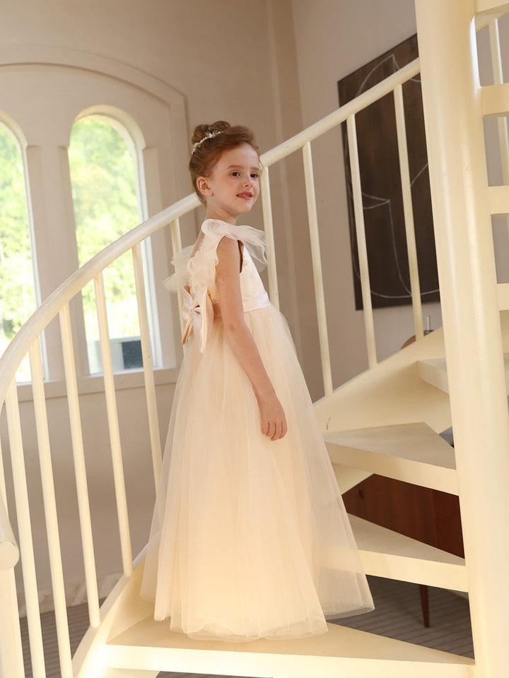 Ball-Gown Satin Tulle Scoop Sleeveless Floor-Length  Flower Girl Dresses