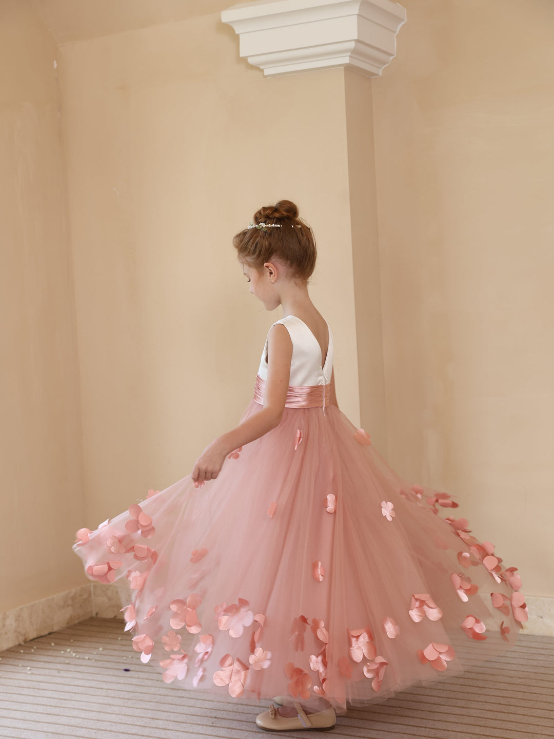 Ball-Gown Satin Tulle Scoop Sleeveless Ankle Length  Flower Girl Dresses With Flower