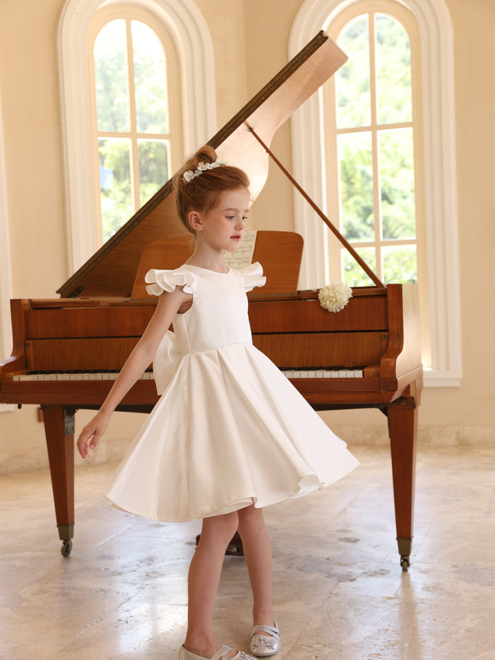 Ball-Gown Satin Scoop Sleeveless Knee-Length Ruched Flower Girl Dresses