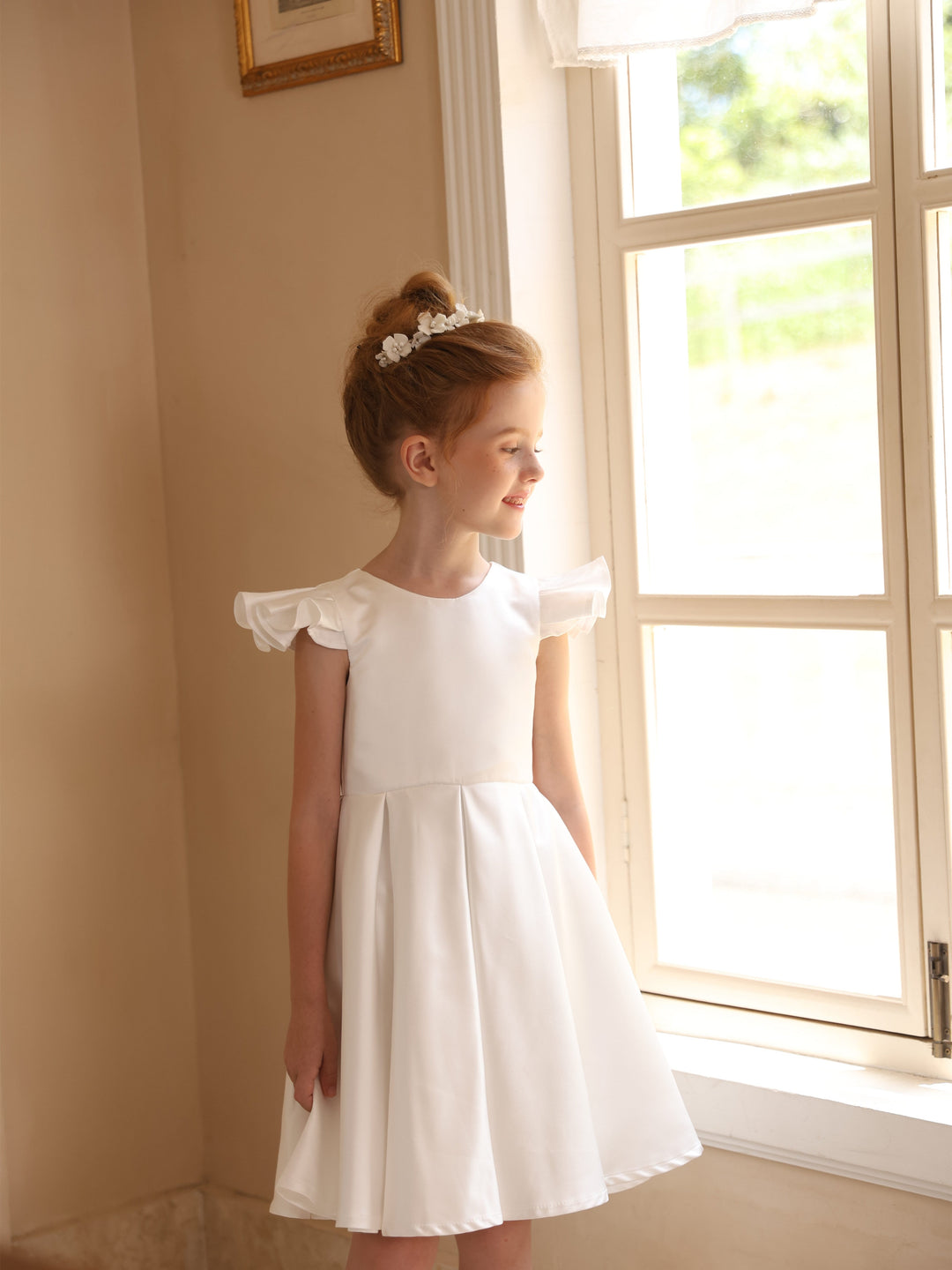 Ball-Gown Satin Scoop Sleeveless Knee-Length Ruched Flower Girl Dresses