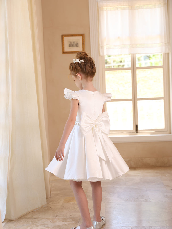 Ball-Gown Satin Scoop Sleeveless Knee-Length Ruched Flower Girl Dresses