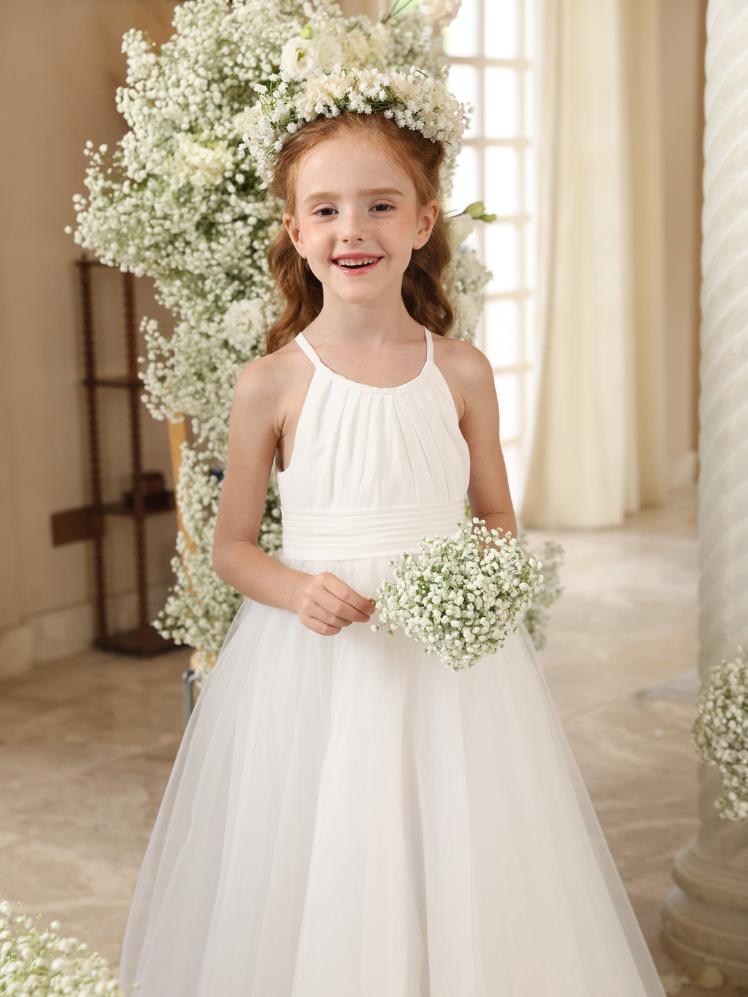 Ball-Gown Scoop Sleeveless Ankle-Length Flower Girl Dresses With Tulle