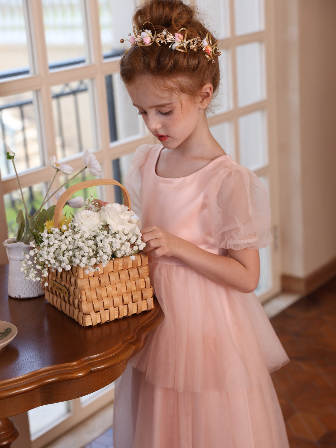 Ball-Gown Scoop Short Sleeves Knee-Length Tulle Flower Girl Dresses