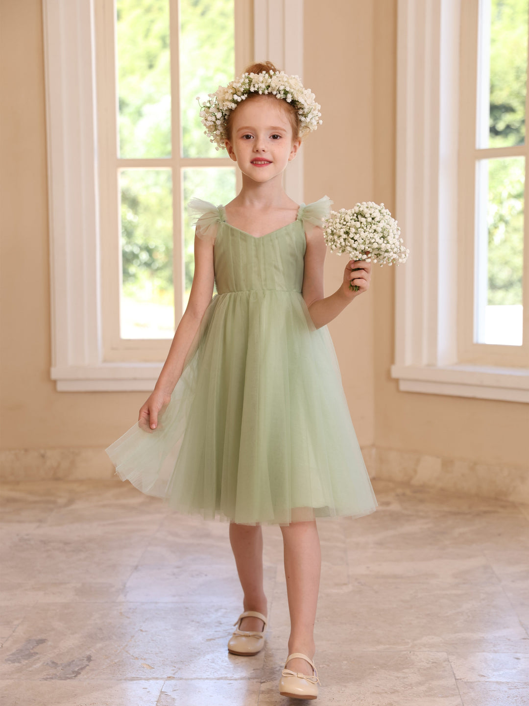 Ball-Gown Square Neck Sleeveless Knee-Length Flower Girl Dresses With Pure Colour