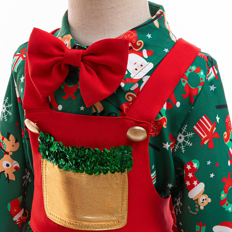 Christmas Two Piece Performance Costume Bow Tie Set