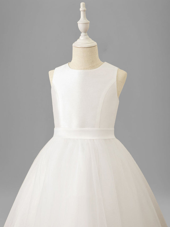A-Line/Princess Scoop Neck Sleeveless Tea-Length Flower Girl Dress with Bowknot