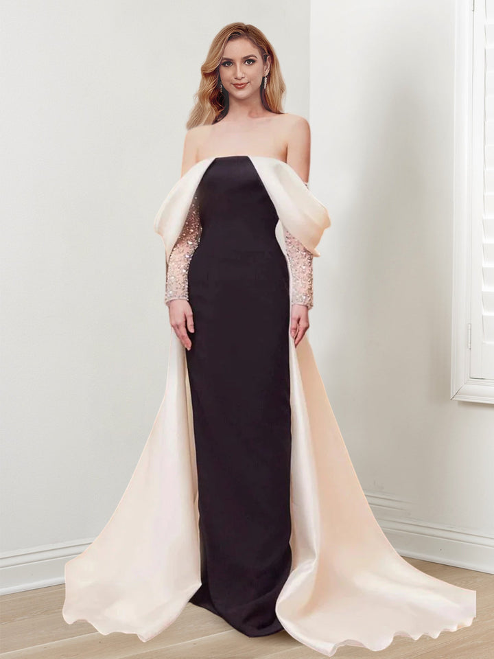 Sheath/Column Off-the-Shoulder Long Sleeves Floor-length Long Formal Evening Dresses