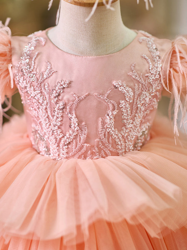 Ball-Gown/Princess Tulle Asymmetrical 1st Birthday Party Baby Girl Dress