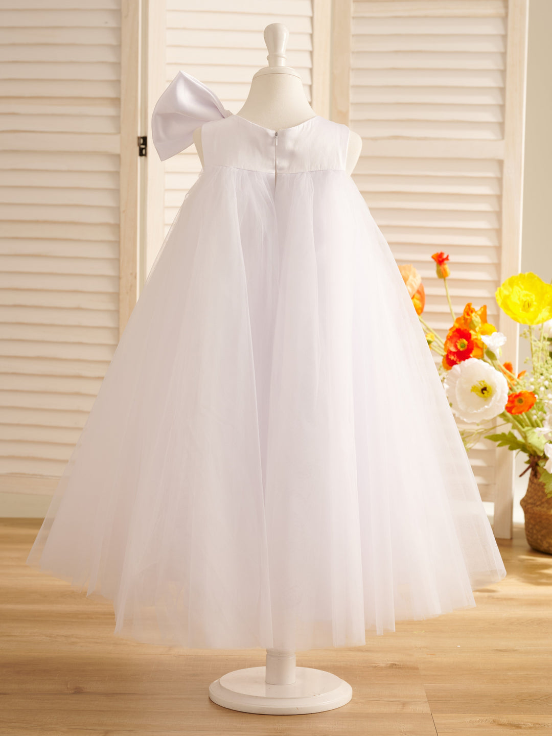 A-line Big Bow Tulle Tea-length Toddler Flower Girl Dress