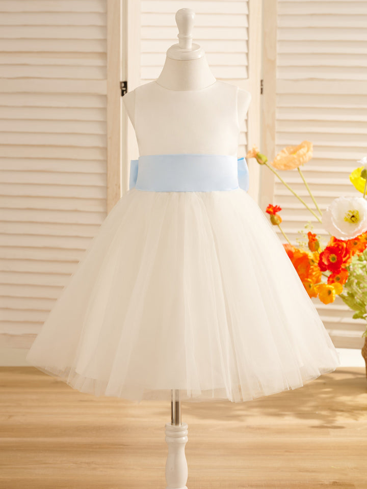 A-Line Satin Tulle Knee-length Flower Girl Dress